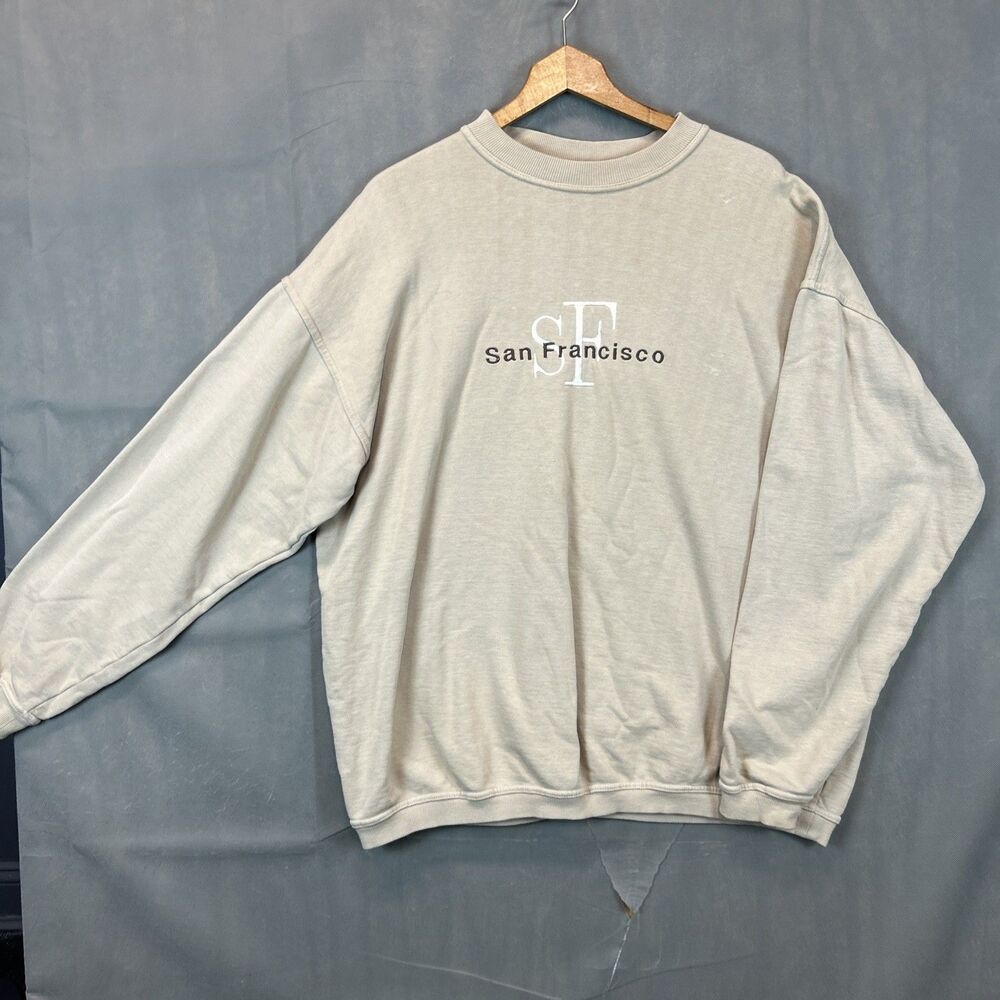 Vintage American Twist San Francisco sweatshirt Embroidered Tan XL Made In USA
